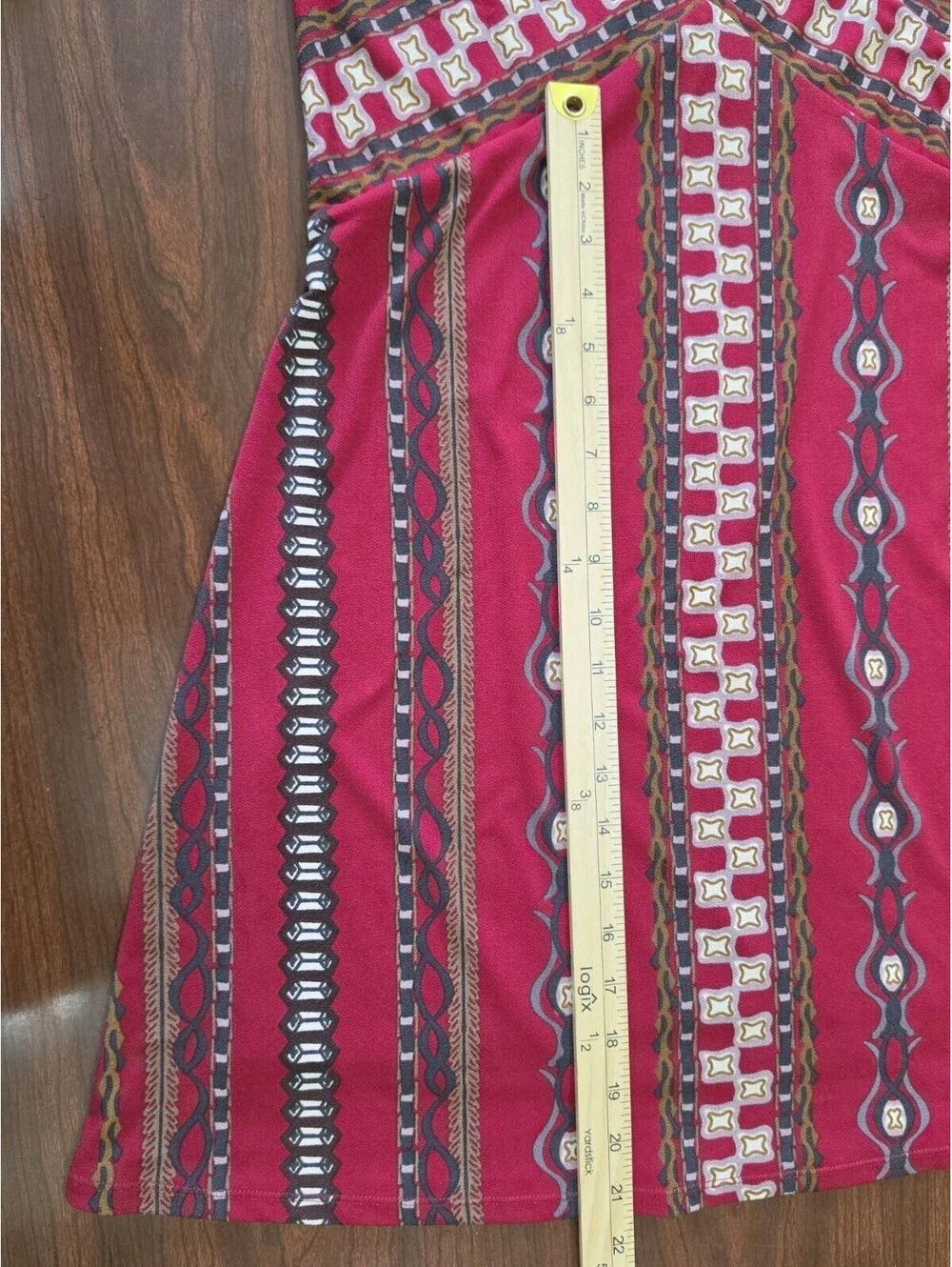 Free People M Mock Neck Long Sleeve Swing Dress Boho Geometric Print Red Black